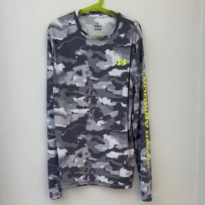 Under Armour Youth Long Sleeve Gray Camo Shirt with Neon Accents - Size large
